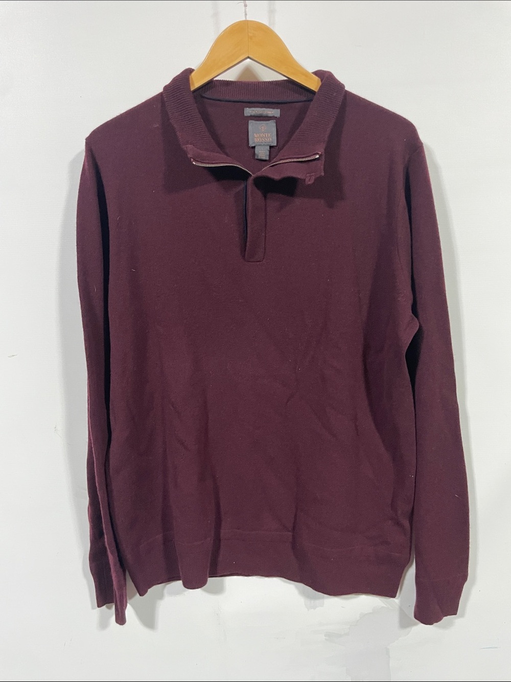 Monte Rosso Italian cashmere Men's Burgundy Quarter-Zip Sweater